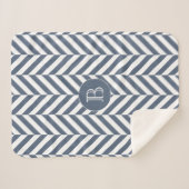 Dark Blue Herringbone Muster Custom Monogram Sherpadecke (Vorderseite (Horizontal))