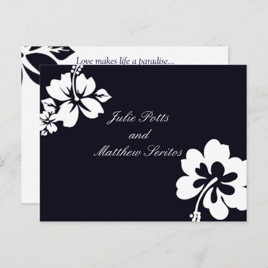 Dark Blue Hibiskus Hochzeitseinladung Einladungspostkarte (Vorne/Hinten)