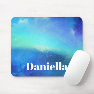 Dark Blue Holographic Sky mit Individuelle Name Mousepad