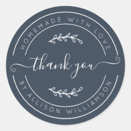 Dark Blue Homemade Thank You Label Runder Aufkleber