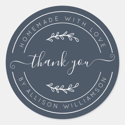 Dark Blue Homemade Thank You Label Runder Aufkleber (Vorderseite)