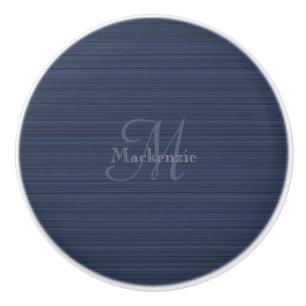 Dark Blue Horizontal Stripes Custom Monogram Name Keramikknauf