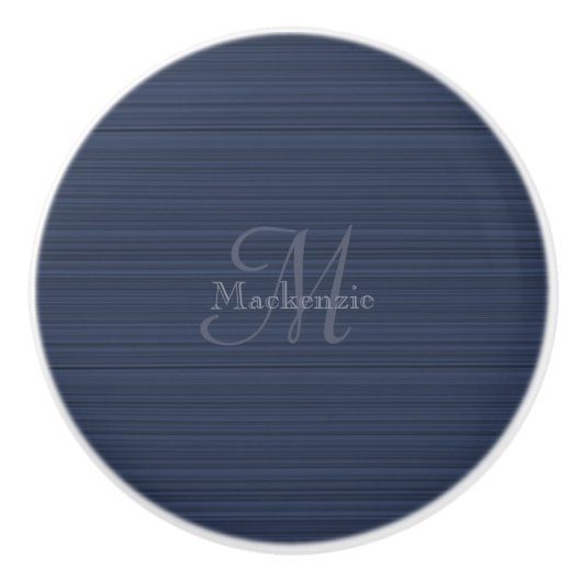 Dark Blue Horizontal Stripes Custom Monogram Name Keramikknauf (Vorderseite)