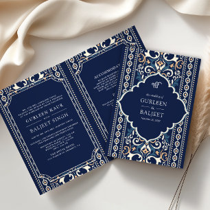 Dark Blue Ikat auf einer Sikh-Hochzeit Einladung