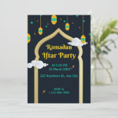 Dark Blue Illustration Ramadan Iftar Party Einladung (Stehend Vorderseite)