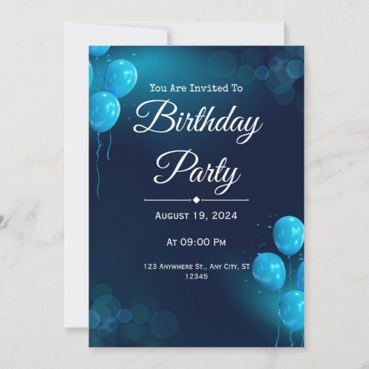 Dark Blue Illustrative Birthday Einladung (Vorderseite)