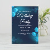 Dark Blue Illustrative Birthday Einladung (Stehend Vorderseite)