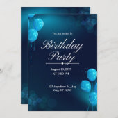 Dark Blue Illustrative Geburtstagsparty Einladung (Vorne/Hinten)