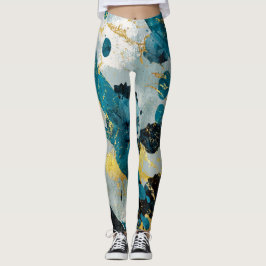 Dark blue ink strokes with golden details leggings