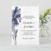 Dark Blue Iris Blume Moderne christliche Hochzeit Einladung (Stehend Vorderseite)