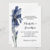 Dark Blue Iris Blume Moderne christliche Hochzeit Einladung (Vorne/Hinten)