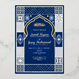 Dark Blue Islamic Arabesque Hochzeitseinladung Folieneinladung