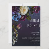 Dark Blue & Lila Floral Moody Bridal Brunch Einladung (Vorderseite)