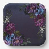 Dark Blue & Lila Floral Moody Bridal Brunch Pappteller (Vorderseite)