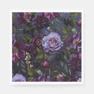 Dark Blue & Lila Floral Moody Bridal Brunch Serviette