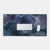 Dark Blue Lila Glitzer Sparkle Stylish Monogram Schreibtischunterlage (Tastatur & Maus)