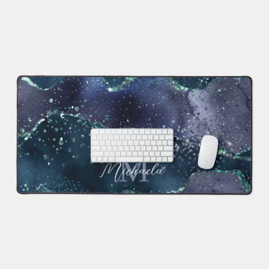 Dark Blue Lila Glitzer Sparkle Stylish Monogram Schreibtischunterlage (Tastatur & Maus)