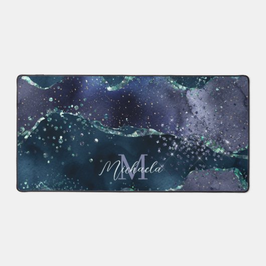 Dark Blue Lila Glitzer Sparkle Stylish Monogram Schreibtischunterlage (Vorderseite)