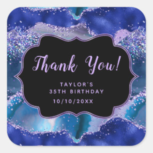 Dark Blue Lila Ocean Agate Geburtstag Vielen Dank Quadratischer Aufkleber
