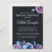 Dark Blue Lila Twilight Floral Brautparty Einladung (Vorderseite)