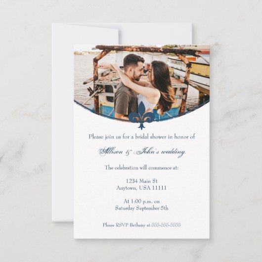 Dark Blue Lilie Foto Brautparty Einladung (Vorderseite)