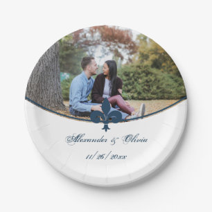 Dark Blue Lilie Foto Wedding Paper Plate Pappteller