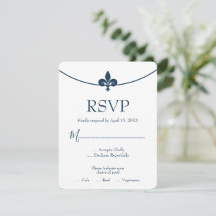 Dark Blue Lilie Wedding RSVP Card