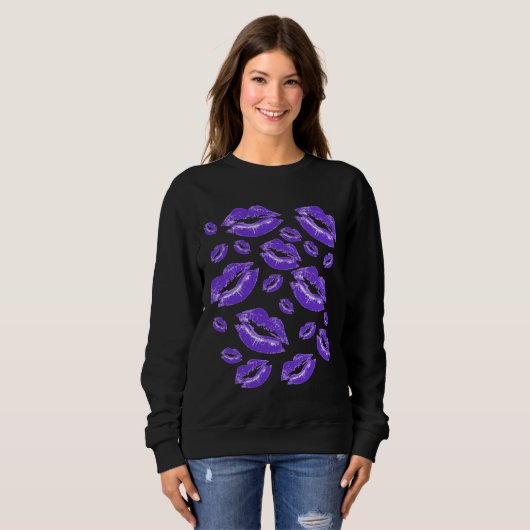 Dark Blue Lip Print Flirtatious Fun Sweatshirt (Vorne ganz)