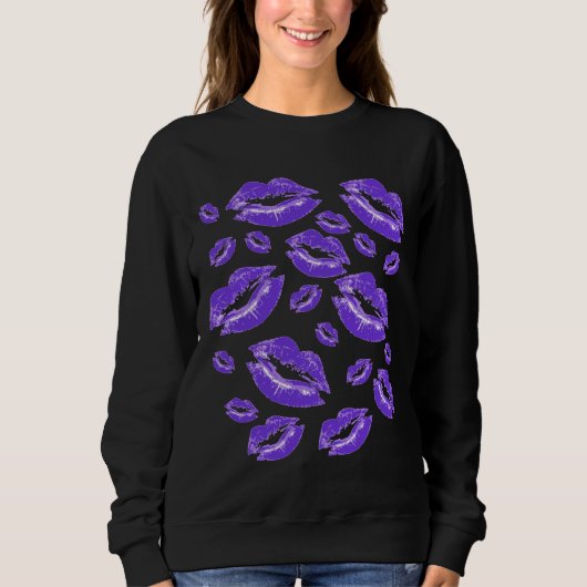 Dark Blue Lip Print Flirtatious Fun Sweatshirt (Vorderseite)