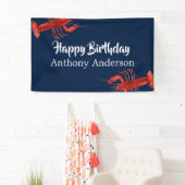 Dark Blue Lobster Themed Fun Birthday Party Custom Banner (Insitu)