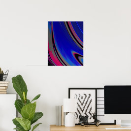 Dark Blue Magenta Abstraktes Fraktal Swirl Poster
