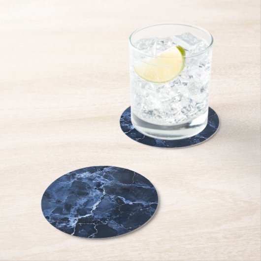 Dark Blue Marble Muster Runder Pappuntersetzer (Vor Ort)