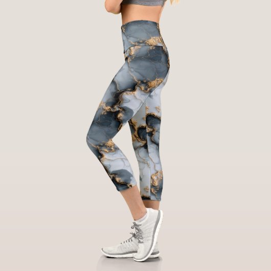 Dark Blue Marble Texture with Liquid Gold Veins Capri Leggings (Links)