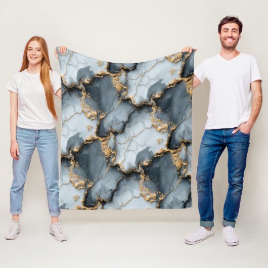 Dark Blue Marble Texture with Liquid Gold Veins Fleecedecke (Beispiel)