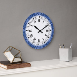 Dark Blue marokkanische Casbah Damask Große Wanduhr