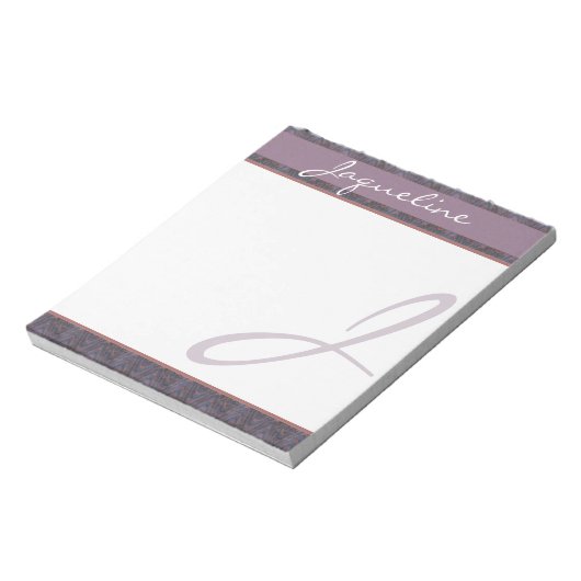 Dark Blue Mauve Rust Monogram Notizblock (Rotiert)