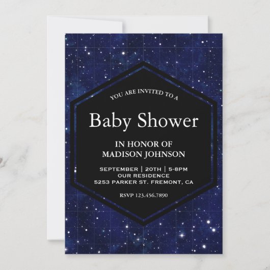 Dark Blue Midnight Starry Sky Baby Dusche Einladung (Vorderseite)