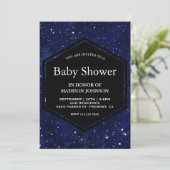 Dark Blue Midnight Starry Sky Baby Dusche Einladung (Stehend Vorderseite)