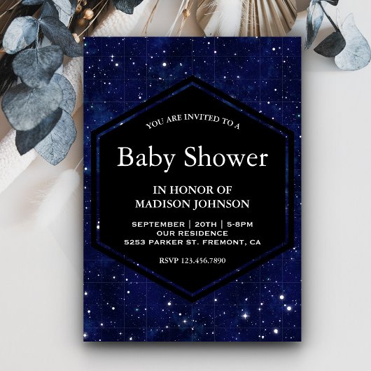 Dark Blue Midnight Starry Sky Baby Dusche Einladung
