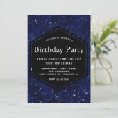 Dark Blue Midnight Starry Sky Birthday Party Einladung (Stehend Vorderseite)