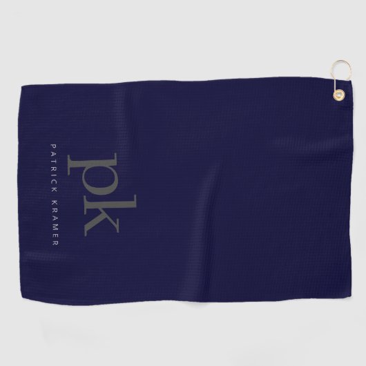 Dark Blue Minimalistisch Monogram Initials Golfhandtuch (Horizontal)