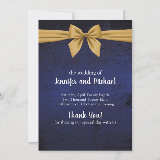 Dark Blue mit Gold Bow Programm Hochzeit (Vorderseite)