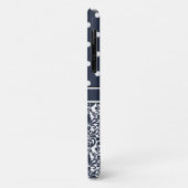 Dark Blue Mit Monogramm Damask Polka Dots Muster Case-Mate iPhone Hülle (Hinten/Links)
