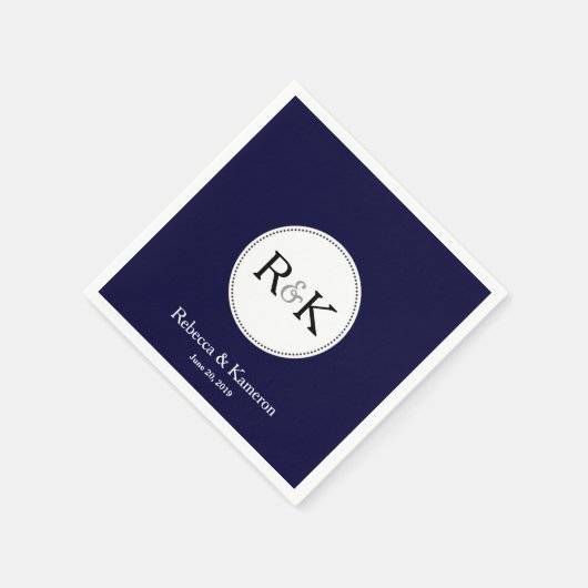 Dark Blue Mit Monogramm Wedding Serviette (Ecke)