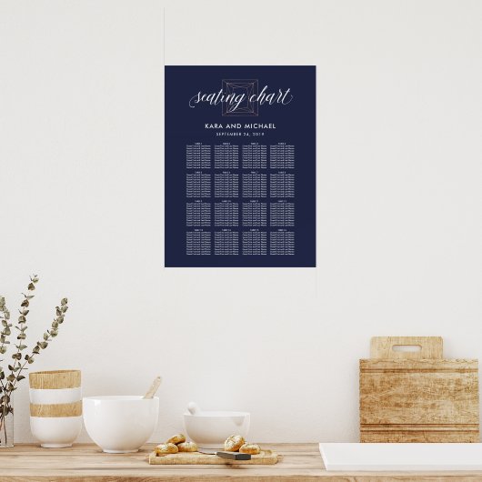 Dark Blue Modern Diamond Wedding Chart Poster (Küche)