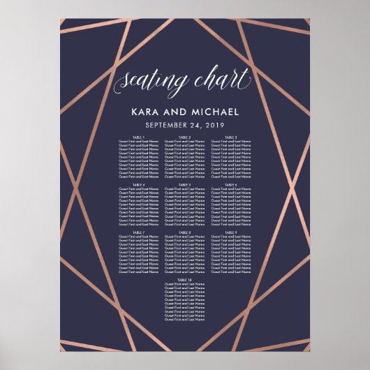 Dark Blue Modern Diamond Wedding Chart Poster (Vorne)
