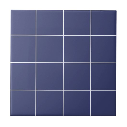 Dark Blue Modern Geometric Grid Simple Retro Fliese (Vorderseite)
