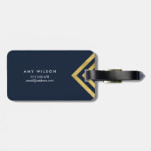 Dark Blue Modern & Imitats Gold Geometric Gepäckta Gepäckanhänger (Rückseite horizontal)