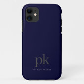 Dark Blue Modern Minimalistisch Simple Monogram Case-Mate iPhone Hülle (Rückseite)