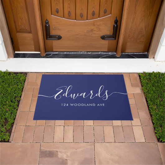 Dark Blue Modern Script Personalisiert Doormat Fußmatte (Außenbereich)